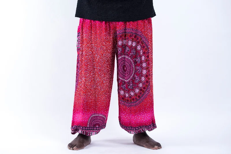 Plus Size Tribal Chakras Unisex Harem Pants in Pink Chic Slim Fit Pants