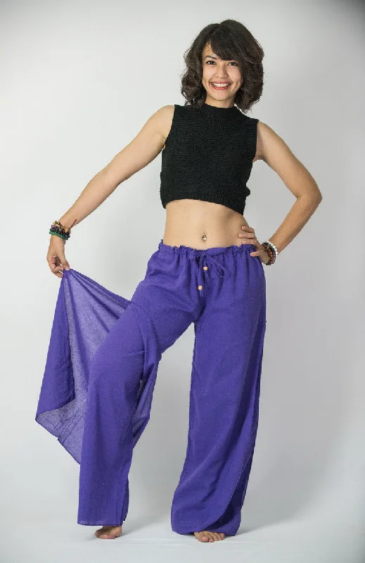 Women's Thai Harem Double Layers Palazzo Pants in Solid Purple Trendy Wide-Legged Trousers