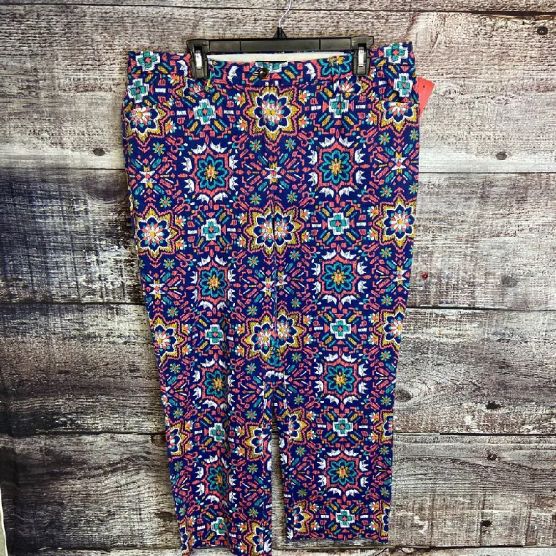 LANDS END BLUE PINK YELLOW PATTERN PANT SIZE 14 D2C TCC Warm Wool Trousers