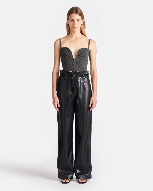 Sato - Belted Okobor™ Alt-Leather Pants - Black Modern Bootcut Pants
