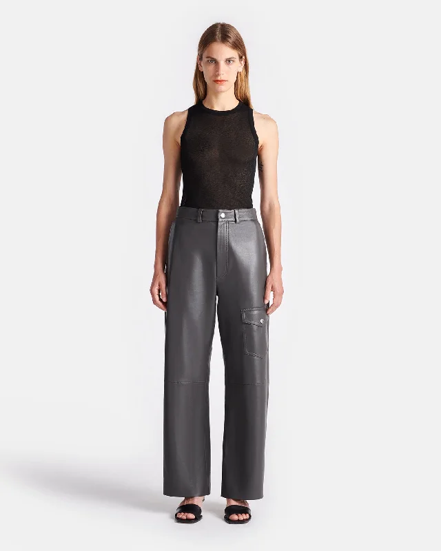 Abrah - Regenerated Leather Barrel-Leg Pants - Midnight Green Fashionable Jogger Pants