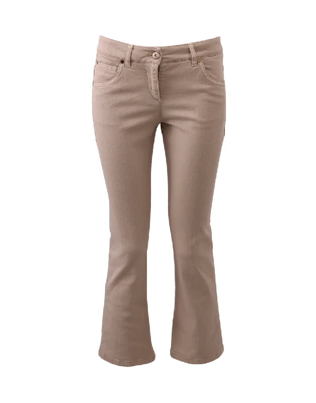 Cropped Flare Denim Pant Soft Stretch Trousers