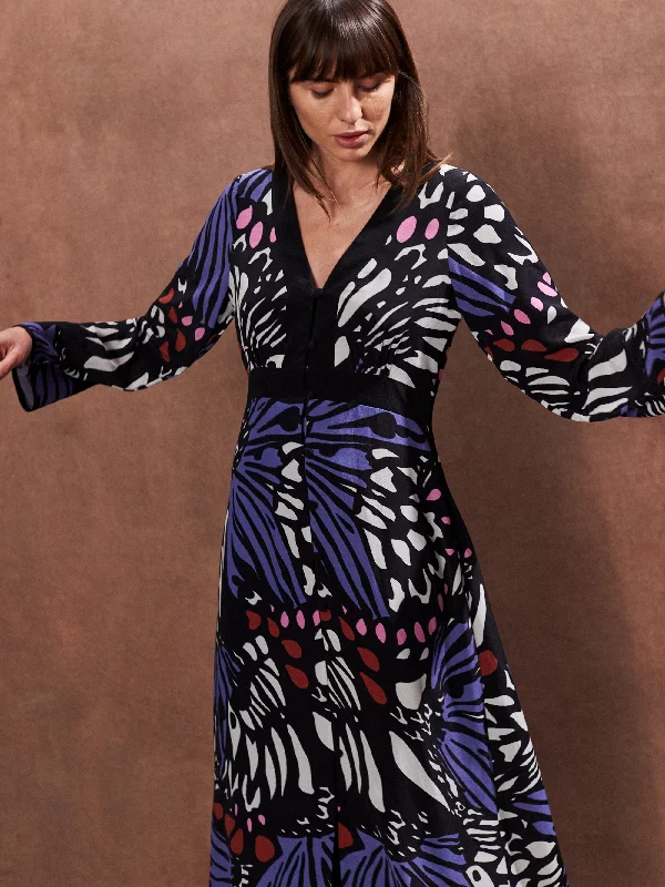 Purple Multi Butterfly Print Button Through Dress