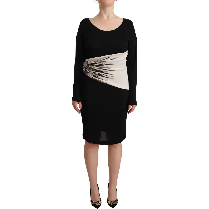 Roberto Cavalli Elegant Sheath Long Sleeve Boat Neck Dress