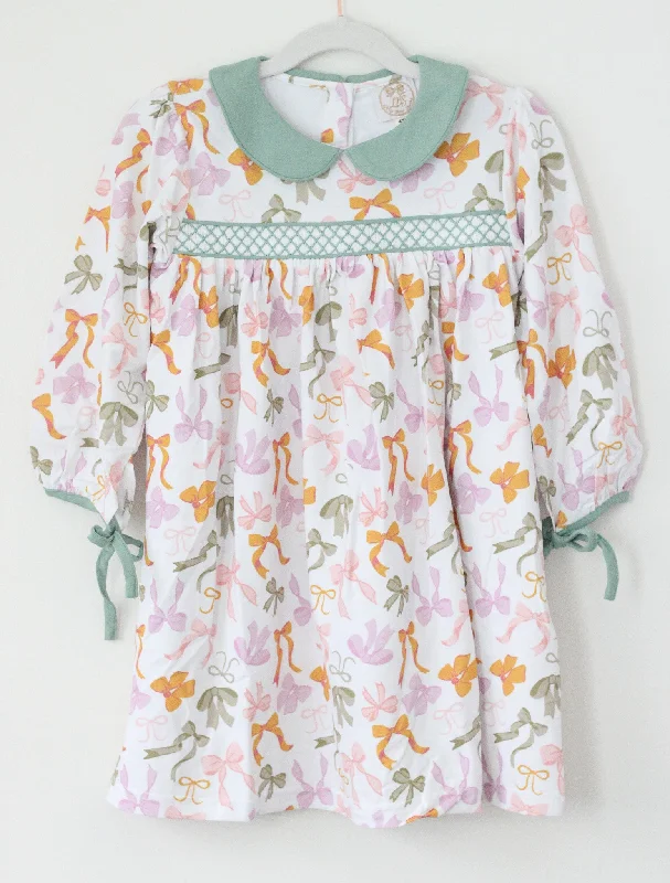 ADDISON'S BOWS GEOMETRIC SMOCKED DRESS