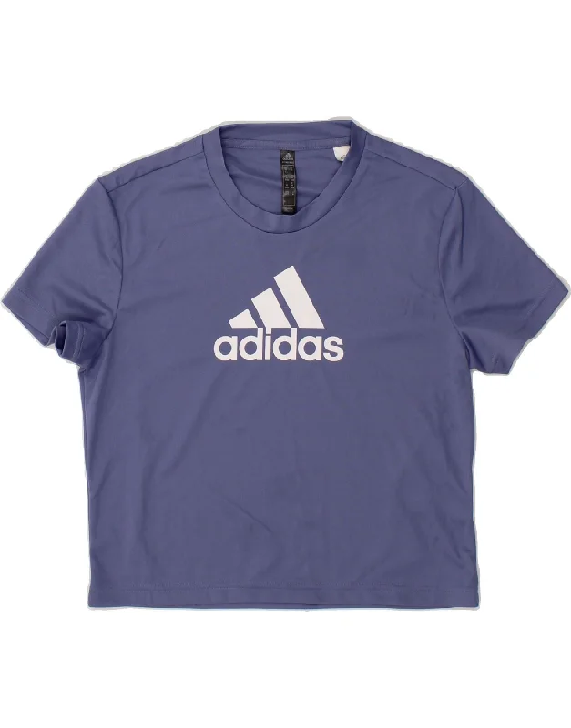 ADIDAS Womens Aeroready Crop Graphic T-Shirt Top UK 4-6 XS Navy Blue Basic T-Shirt Crew Neck Short Sleeve