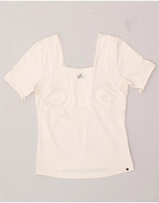 ADIDAS Womens Clima 365 Graphic T-Shirt Top UK 12 Medium Off White Nylon Fabric Polyester Fabric Spandex Fabric