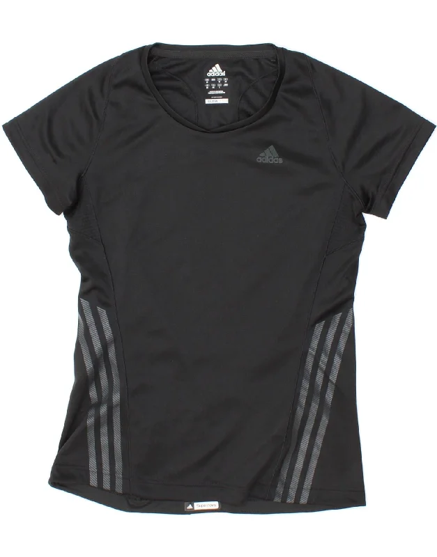 ADIDAS Womens Climacool T-Shirt Top UK 12 Medium Black Polyester Mesh Blend Leather Blend Suede Blend