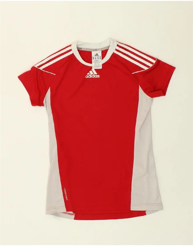 ADIDAS Womens Climacool T-Shirt Top UK 12 Medium Red Colourblock Polyester Seamless Knitted Crochet