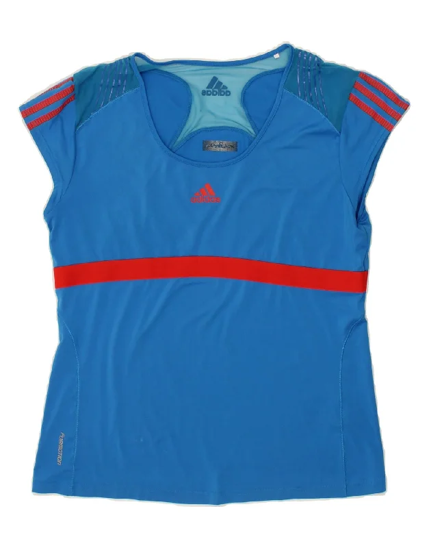 ADIDAS Womens Climacool T-Shirt Top UK 16/18 Large Blue Colourblock Welt Pockets Slit Pockets