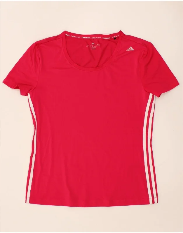 ADIDAS Womens Climacool T-Shirt Top UK 16/18 Large Pink Polyester V-Neck T-Shirt Long Sleeve Cotton