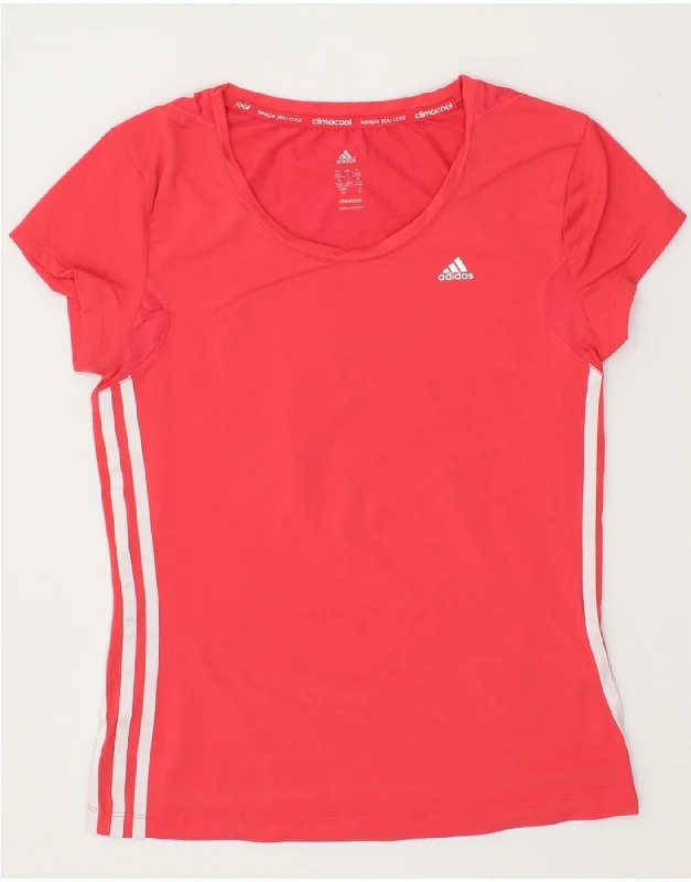 ADIDAS Womens Climacool T-Shirt Top UK 8/10 Small Pink Polyester Zippered Buttoned Snapped