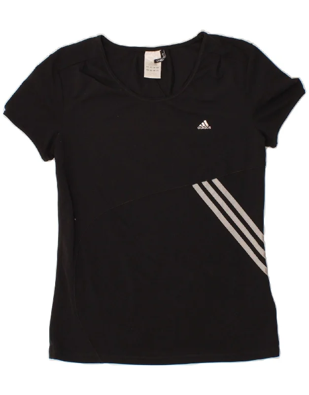 ADIDAS Womens Climalite Graphic T-Shirt Top UK 16 Large Black Polyester Notch Collar Peter Pan Collar Cowl Neck