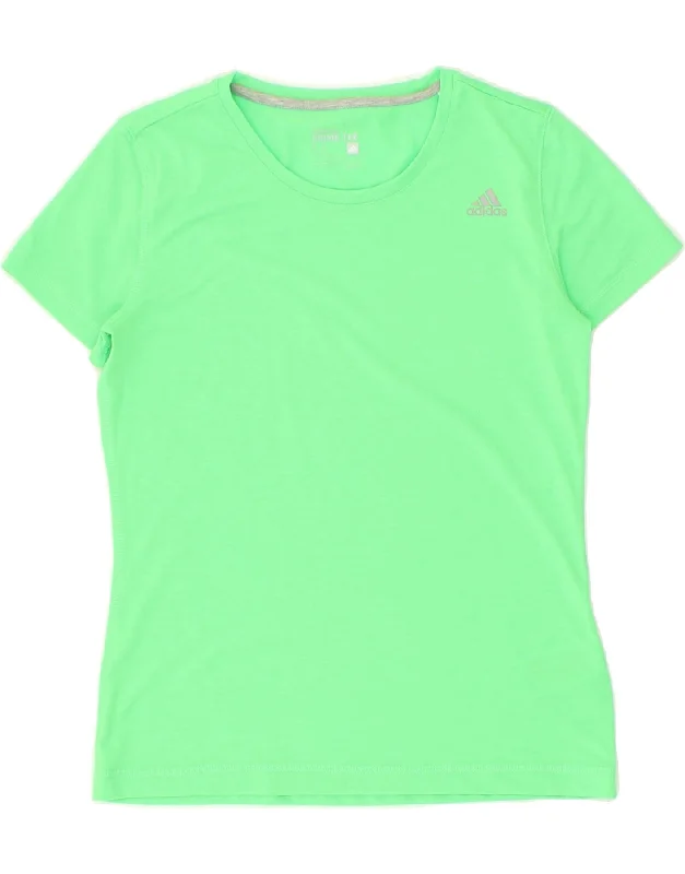 ADIDAS Womens Climalite T-Shirt Top UK 12 Medium Green Polyester Denim Fabric Leather Fabric Suede Fabric