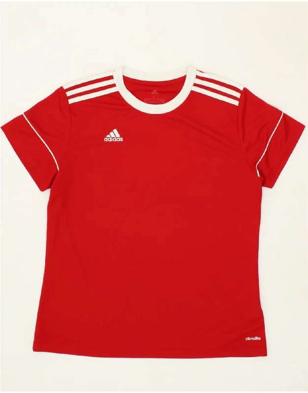 ADIDAS Womens Climalite T-Shirt Top UK 16/18 Large Red Polyester Front Pockets Side Pockets Patch Pockets