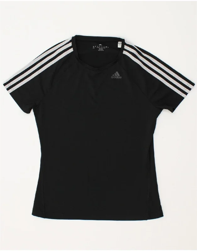 ADIDAS Womens Climalite T-Shirt Top UK 8/10 Small Black Polyester V-Neck T-Shirt Long Sleeve Cotton
