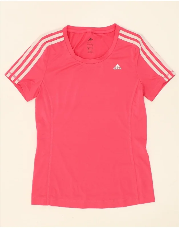 ADIDAS Womens Climalite T-Shirt Top UK 8/10 Small Pink Polyester Polka Dot Checkered Tartan