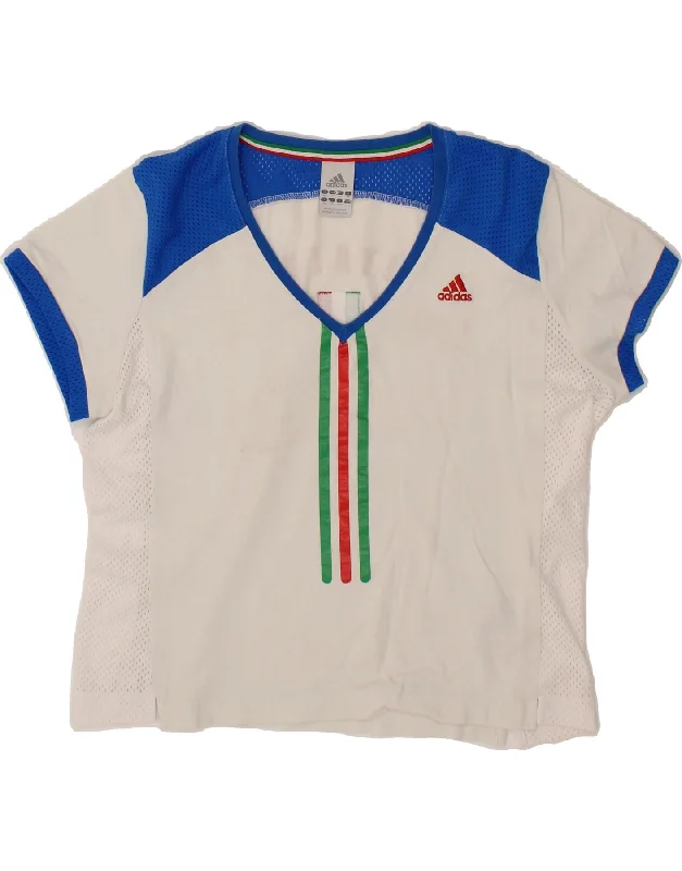 ADIDAS Womens Italia Graphic T-Shirt Top UK 16 Large White Colourblock Elegant Classic Vintage