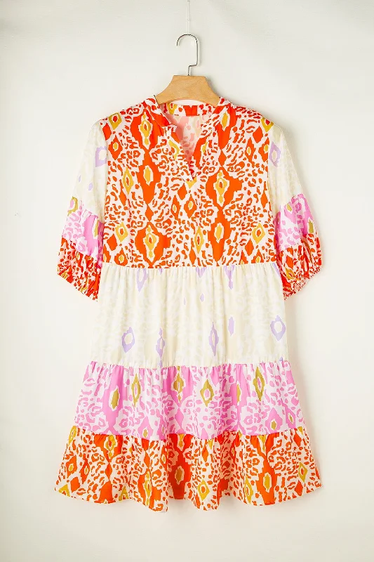 Blue Zone Planet |  Plus Size Printed Notched Half Sleeve Dress