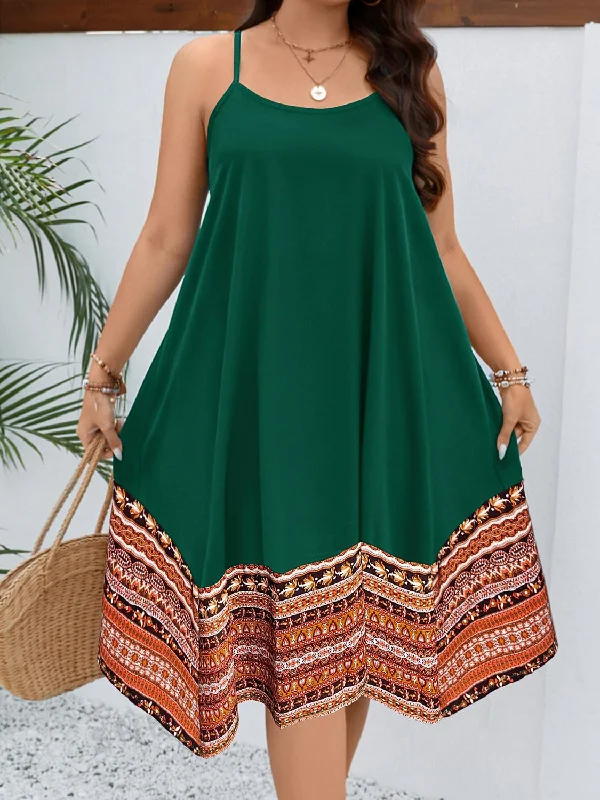 Blue Zone Planet |  Plus Size Printed Round Neck Cami Dress