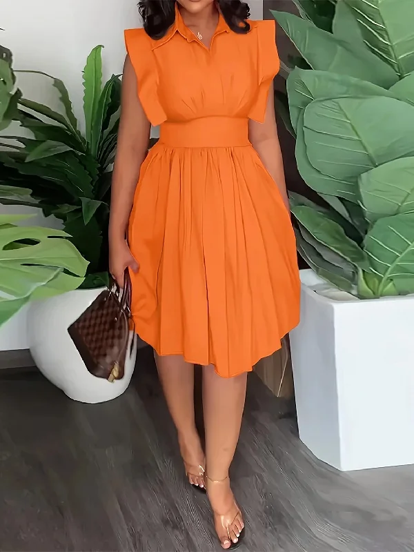 Blue Zone Planet |  Plus Size Ruffled Collared Neck Cap Sleeve Dress