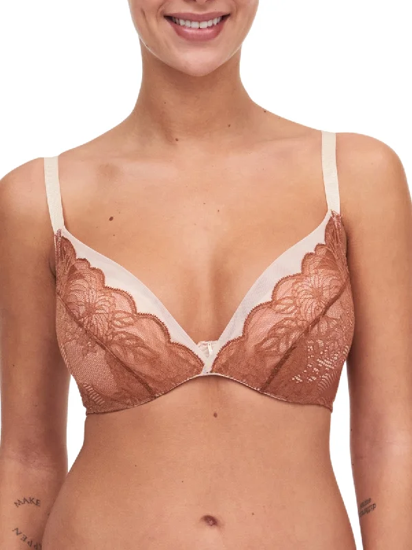 Midnight Flowers Plunge T-Shirt Bra - Mocha Bisque Knit Fabric Woven Fabric Fleece Fabric