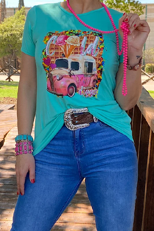 DLH8384 Cold Digger  ice cream truck printed t-shirt Mesh Blend Leather Blend Suede Blend