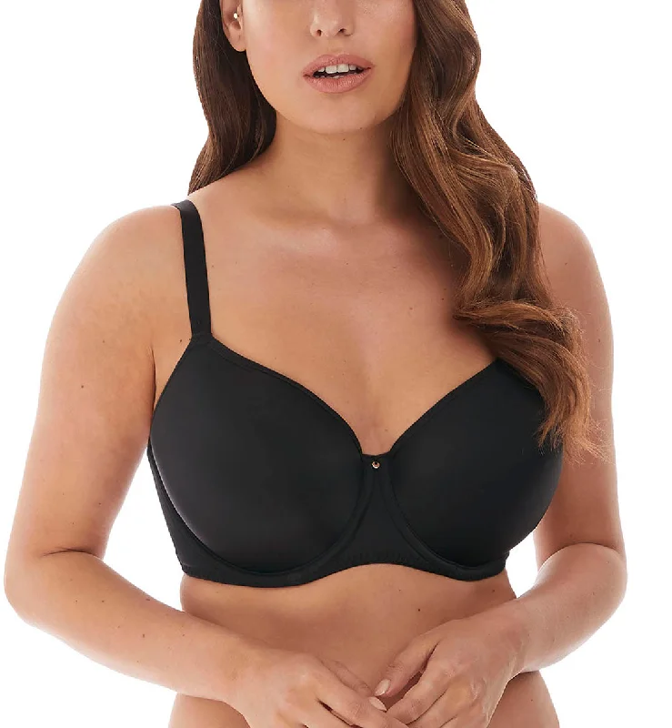 Fantasie Aura Seamless Molded T-Shirt Underwire Bra (2321) - Black Collared Crew Neck Turtle Neck