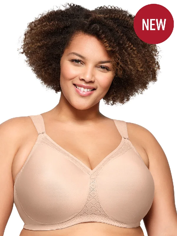 Glamorise Bra 1080 - Everyday Seamless Support T-Shirt Bra - Cafe Striped Floral Plaid