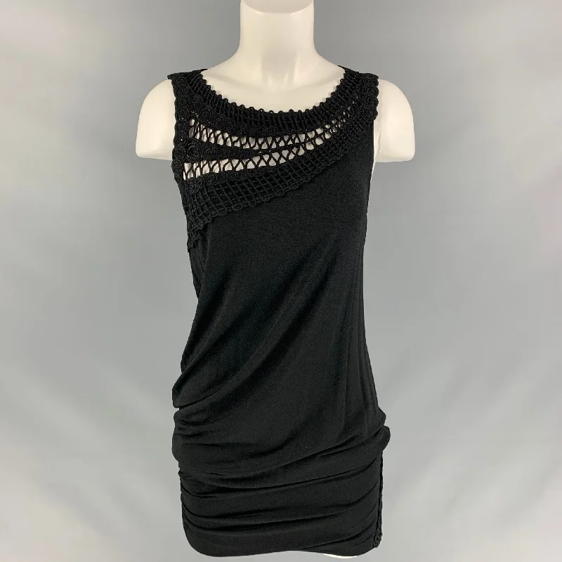 LA PERLA Size 6 Black Rayon & Spandex Crochet Cocktail Dress