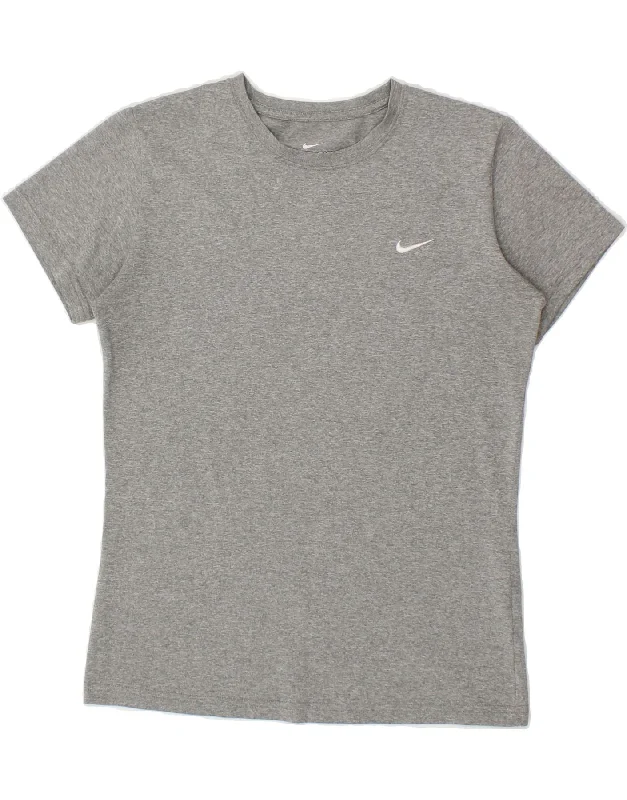 NIKE Womens Dri Fit T-Shirt Top UK 10 Small Grey Polyester Houndstooth Herringbone Solid