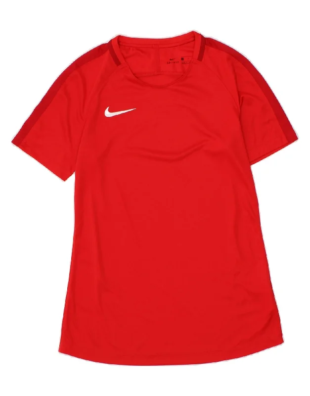 NIKE Womens Dri Fit T-Shirt Top UK 10 Small Red Polyester Zippered Front Buttoned Front Snap Front NIKE Womens Dri Fit T-Shirt Top UK 10 Small Red Polyester Zippered Front Buttoned Front Snap Front