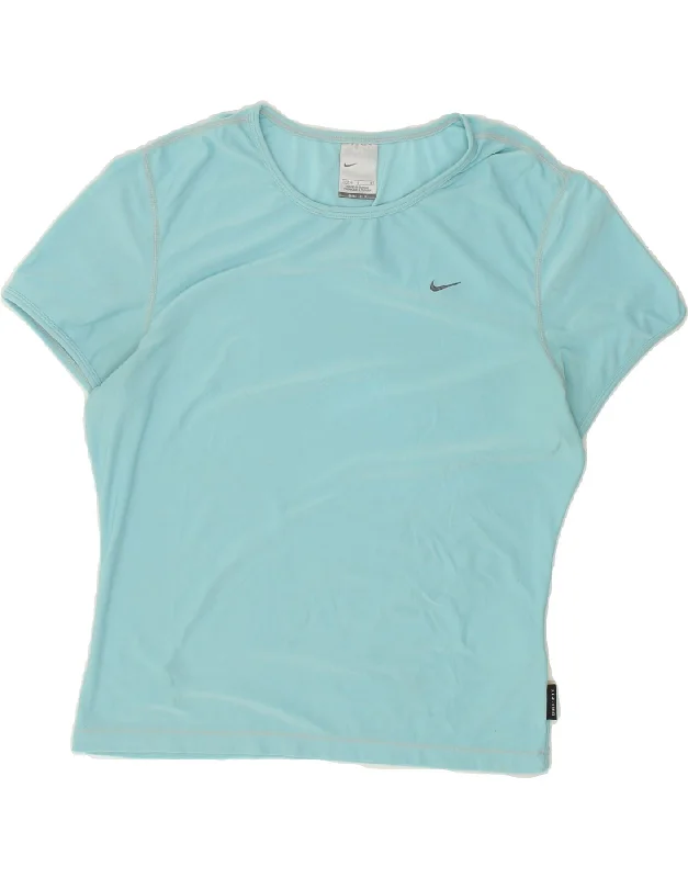 NIKE Womens Dri Fit T-Shirt Top UK 12/14 Large Turquoise Polyester Rayon Fabric Velvet Fabric Corduroy Fabric