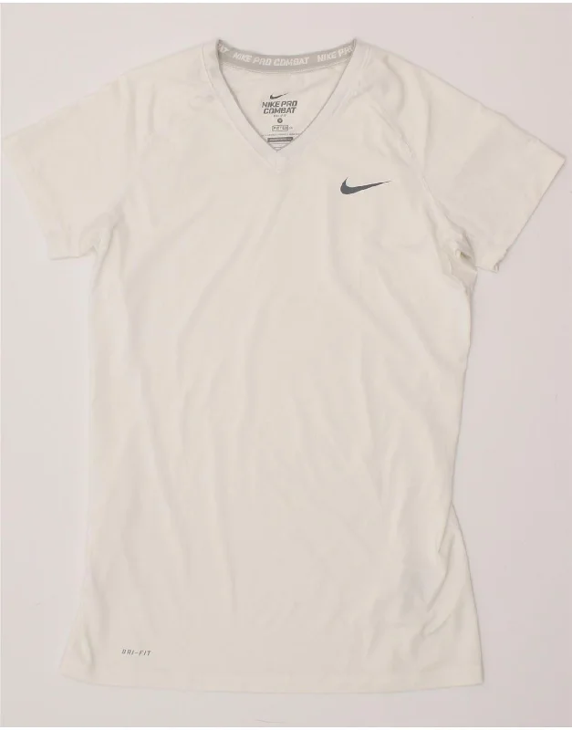 NIKE Womens Dri Fit T-Shirt Top UK 12 Medium White Polyester Asymmetrical Pockets Print NIKE Womens Dri Fit T-Shirt Top UK 12 Medium White Polyester Asymmetrical Pockets Print