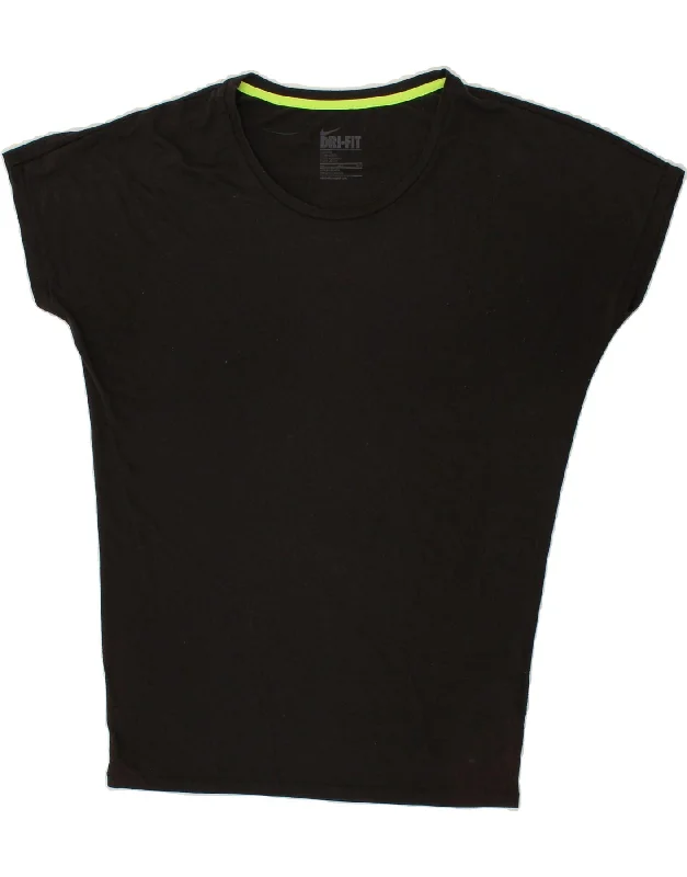 NIKE Womens Dri Fit T-Shirt Top UK 14 Medium Black Polyester Striped Floral Plaid