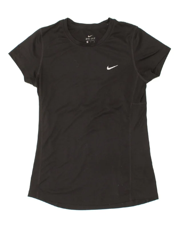 NIKE Womens Dri Fit T-Shirt Top UK 8 Small Black Polyester Machine Wash Dry Clean Hand Wash