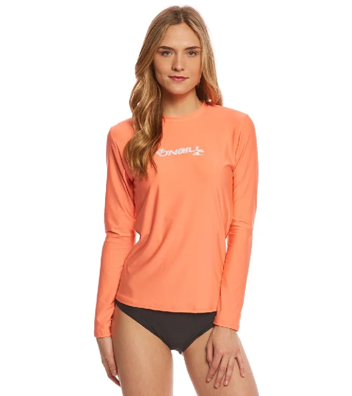 O'Neill Women's Basic Skins Long Sleeve Surf Tee Light Grapefruit Spandex Blend Rayon Blend Denim Blend