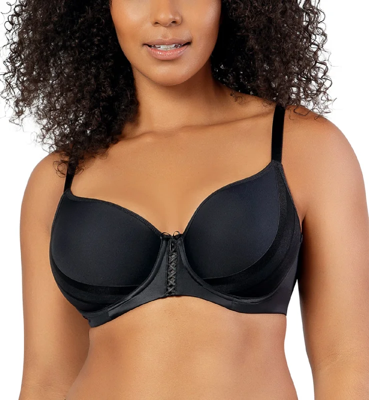 Parfait Shea Spacer T-Shirt Underwire Bra (P6061) - Black Embroidered Appliqued Beaded
