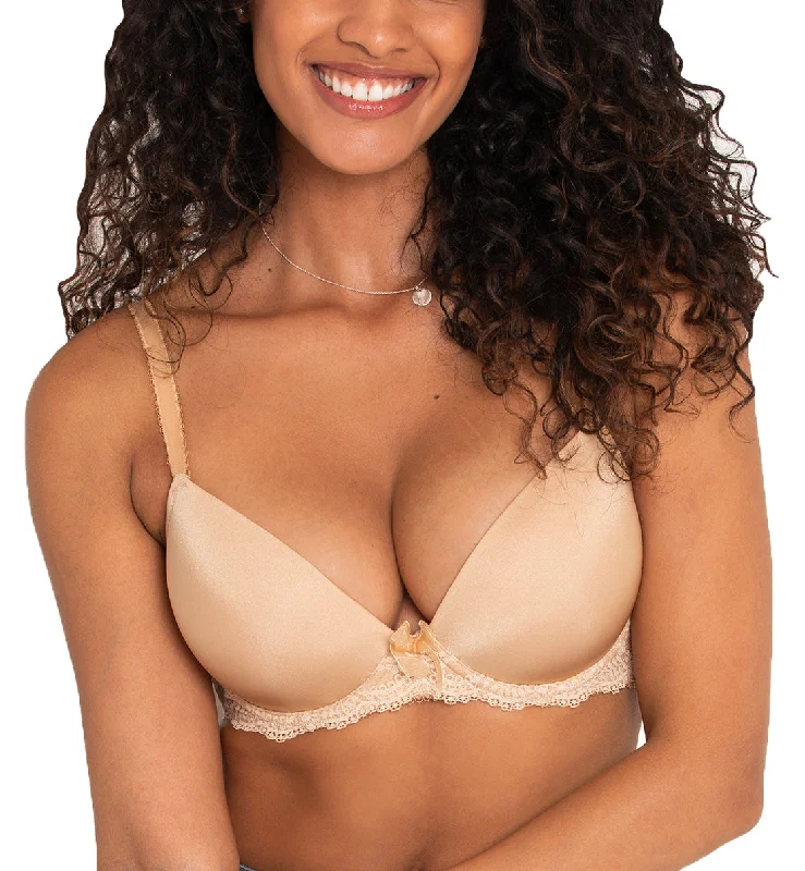 Pour Moi Flora Plunge Push Up T-Shirt Underwire Bra (14814) - Sand Satin Blend Silk Blend Wool Blend