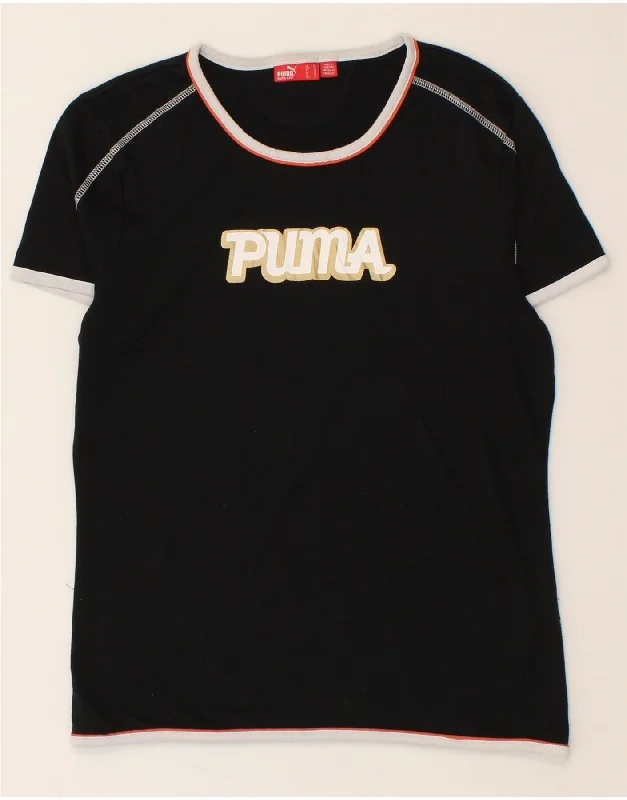 PUMA Womens Graphic T-Shirt Top UK 16 Large  Black Polyester Nylon Fabric Polyester Fabric Spandex Fabric