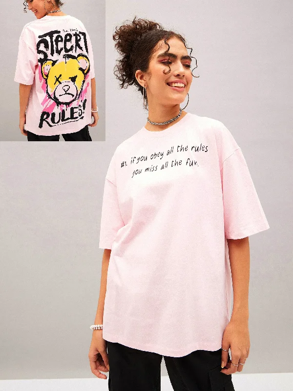 Women Pastel Pink Street Rules Oversized T-shirt Chenille Fabric Brocade Fabric Lace Fabric
