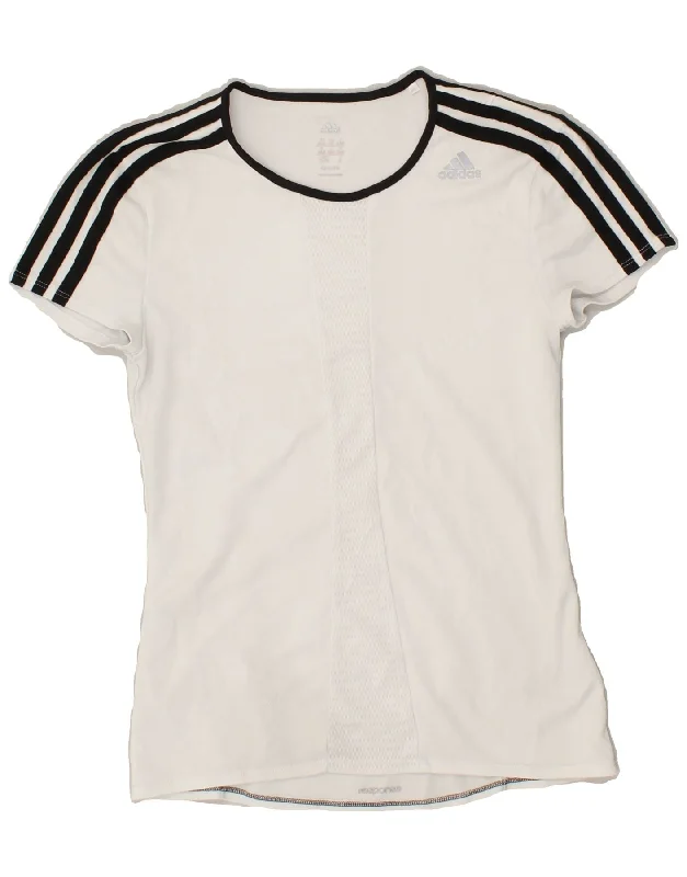 ADIDAS Womens Climalite T-Shirt Top UK 4/6 XS White Polyester Hooded Caped Shawl Collar