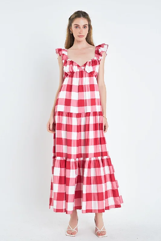 Gingham Maxi Dress Comfortable Maxi Dress with Sleeves