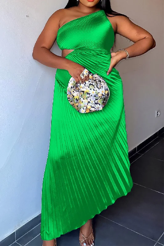 Green One Shoulder Cut Out Prom Maxi Dress Fashionable Asymmetrical Maxi Dress