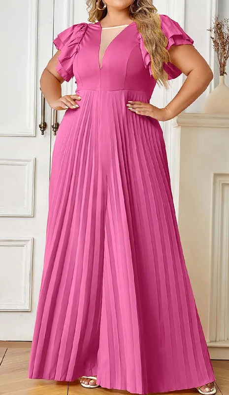 PLUNGE PLATED MAXI DRESS IN PINK Trendy Floral Print Maxi Dress