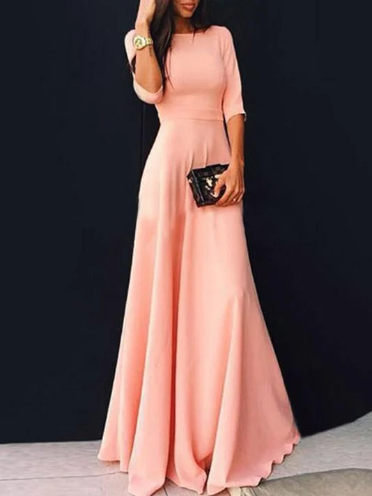 Pretty Pink Three Quarter Sleeve Maxi Dress Fashionable Chiffon Tiered Maxi Dress