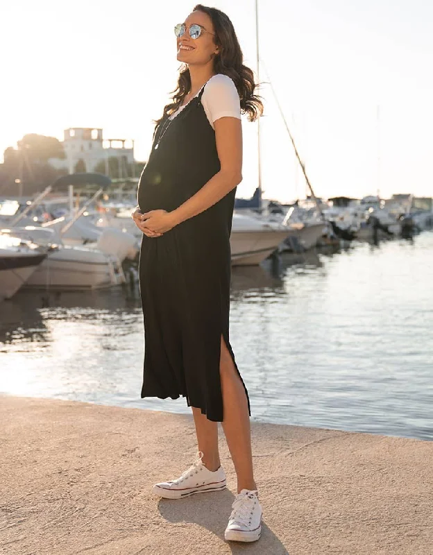 Seraphine Black Midi Maternity & Nursing Maxi Dress Daphne Stylish Pleated A-Line Maxi Dress