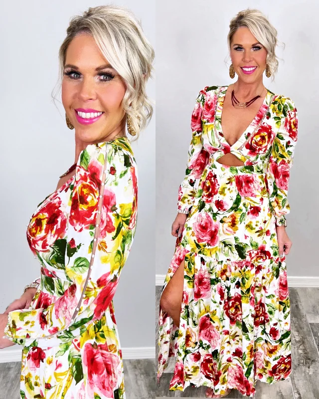 Where I Want To Be Floral Maxi Dress Comfortable Maxi Dress with Slits