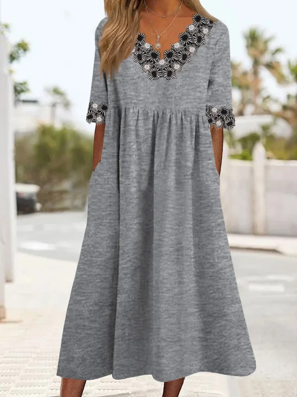 Women's Dresses Casual V-Neck Lace Short Sleeve Maxi Dress Fashionable High-Waist Maxi Dress