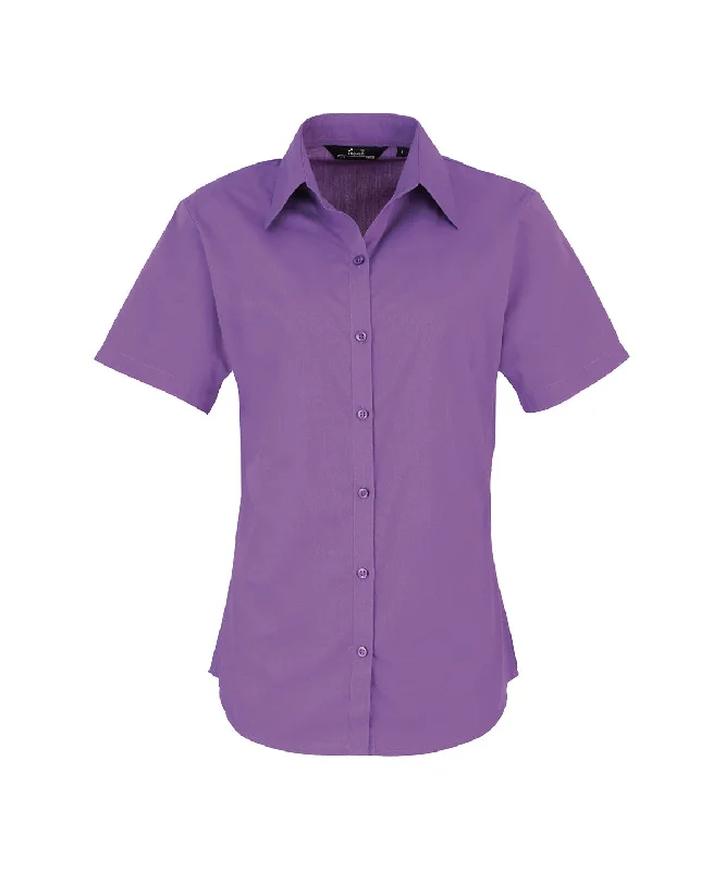 Rich Violet - Women's short sleeve poplin blouse Peter Pan Blouse